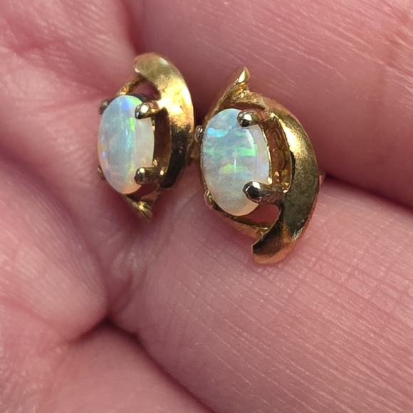 Vermeil 925 Gold Toned Vintage Opal Earrings - Picture 4 of 11